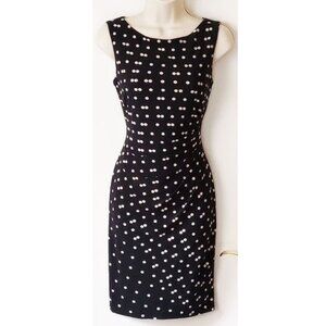Liz Claiborne Ruched Polka Dot Jersey Dress 2 Fully Lined Black White Sleeveless